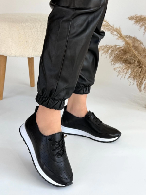 Tone Siyah Cilt Bağcıklı Spor Ayakkabı (Numara: 38)