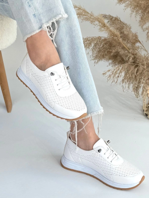 Tone Beyaz Cilt Bağcıklı Spor Ayakkabı (Numara: 37)