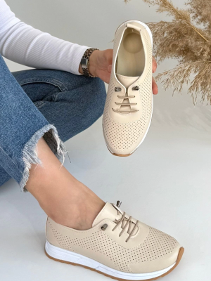 Tone Bej Cilt Bağcıklı Spor Ayakkabı (Numara: 36)