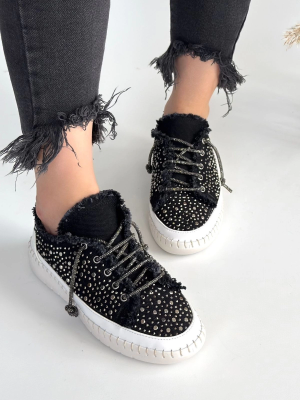 Guji Siyah Kot Bağcıklı Spor Ayakkabı (Numara: 37)