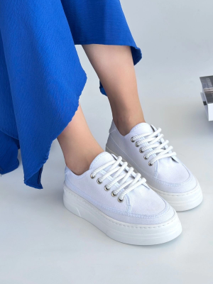 Carin Beyaz Keten Bağcıklı Spor Ayakkabı (Numara: 36)