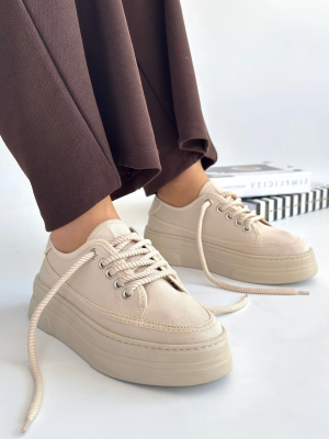 Carin Bej Keten Bağcıklı Spor Ayakkabı (Numara: 36)