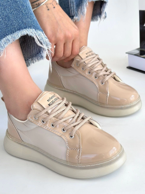 Piona Bej Rugan Bağcıklı Spor Ayakkabı (Numara: 37)