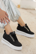 Lulu Siyah Cilt Beyaz Tabanlı Bağcıklı Spor Ayakkabı (Numara: 36) - Görsel 2