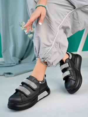 Nino Siyah Cilt Cırt Cırtlı Spor Ayakkabı (Numara: 39)