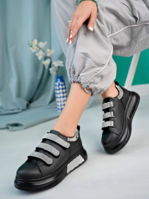 Elika Siyah Cilt Cırt Cırtlı Spor Ayakkabı (Numara: 37)