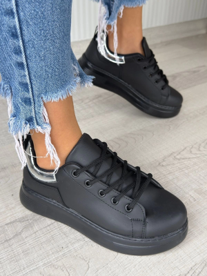 Sofio Siyah Cilt Bağcıklı Spor Ayakkabı (Numara: 39)