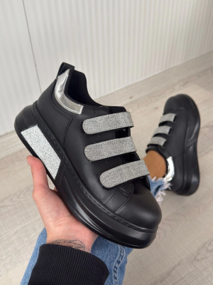 Elika Siyah Cilt Simli Cırt Cırtlı Spor Ayakkabı (Numara: 39)