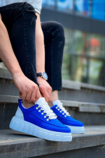 Kb-X10 Kuback Sax Süet Beyaz Yüksek Taban Günlük Spor Ayakkabı Mavi (Numara: 43)