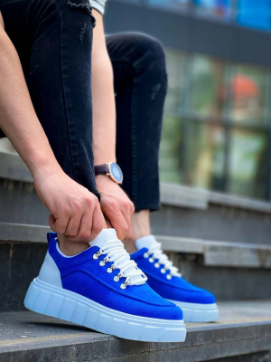 Kb-X10 Kuback Sax Süet Beyaz Yüksek Taban Günlük Spor Ayakkabı Mavi (Numara: 42)