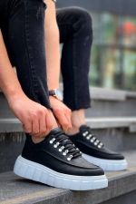 Kb-X10 Kuback Siyah Cilt  Beyaz Yüksek Taban Günlük Spor Ayakkabı (Numara: 44)