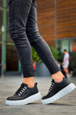 Kb-X10 Kuback Siyah Cilt  Beyaz Yüksek Taban Günlük Spor Ayakkabı (Numara: 44) - Görsel 5