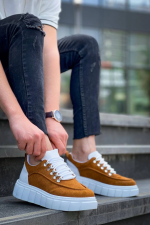 Kb-X10 Kuback Taba Süet Beyaz Yüksek Taban Günlük Spor Ayakkabı (Numara: 42)