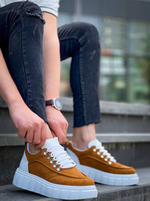 Kb-X10 Kuback Taba Süet Beyaz Yüksek Taban Günlük Spor Ayakkabı (Numara: 41)