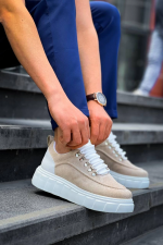 Kb-X10 Kuback Bej Süet Beyaz Yüksek Taban Günlük Spor Ayakkabı (Numara: 44)