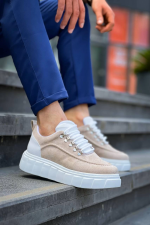 Kb-X10 Kuback Bej Süet Beyaz Yüksek Taban Günlük Spor Ayakkabı (Numara: 43) - Görsel 3