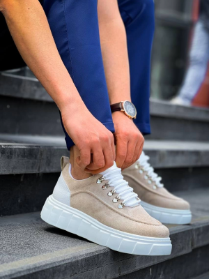 Kb-X10 Kuback Bej Süet Beyaz Yüksek Taban Günlük Spor Ayakkabı (Numara: 41)