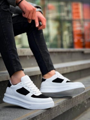 Kb-X8 Kuback Beyaz Siyah Cilt Yüksek Taban Günlük Spor Ayakkabı (Numara: 40)