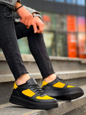 Kb-X8 Kuback Siyah Sarı Cilt Yüksek Taban Günlük Spor Ayakkabı (Numara: 43)