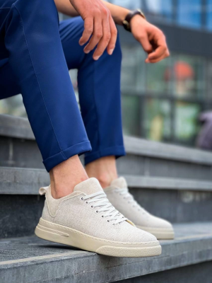 Kb-X204 Kuback Bej Keten Bej Yüksek Taban Günlük Erkek Spor Ayakkabı (Numara: 40)