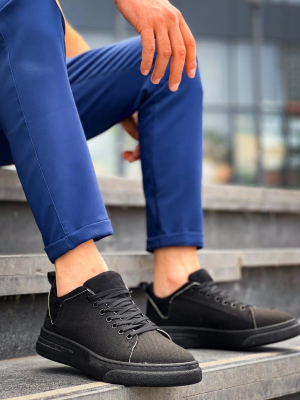 Kb-X204 Kuback Siyah Keten Siyah Yüksek Taban Günlük Erkek Spor Ayakkabı (Numara: 40)