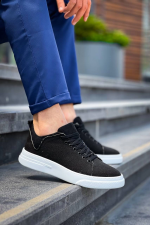Kb-X204 Kuback Siyah Keten Beyaz Yüksek Taban Günlük Erkek Spor Ayakkabı (Numara: 44)
