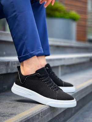 Kb-X204 Kuback Siyah Keten Beyaz Yüksek Taban Günlük Erkek Spor Ayakkabı (Numara: 43)