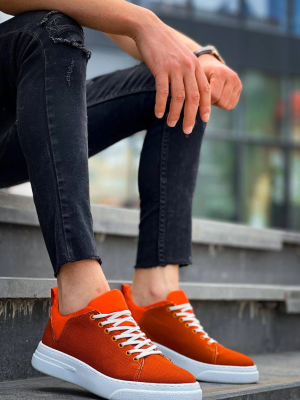 Kb-X204 Kuback Turuncu Keten Beyaz Yüksek Taban Günlük Erkek Spor Ayakkabı (Numara: 40)