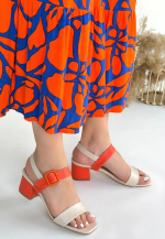 Year Bej Cilt Turuncu Detaylı Turuncu Topuklu Topuklu Ayakkabı (Numara: 36) - Görsel 3