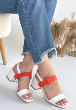 Year Beyaz Cilt Turuncu Detaylı Beyaz Topuklu Ayakkabı (Numara: 40)