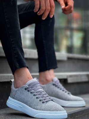 Kb-X204 Kuback Gri Keten Beyaz Yüksek Taban Günlük Erkek Spor Ayakkabı (Numara: 44)