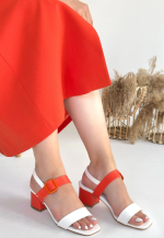 Year Beyaz Cilt Turuncu Detaylı Topuklu Ayakkabı (Numara: 38) - Görsel 3