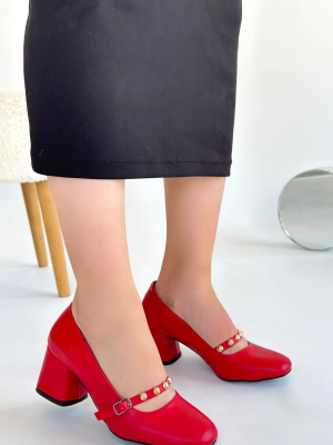 Tino Kırmızı Cilt Topuklu Ayakkabı (Numara: 39)
