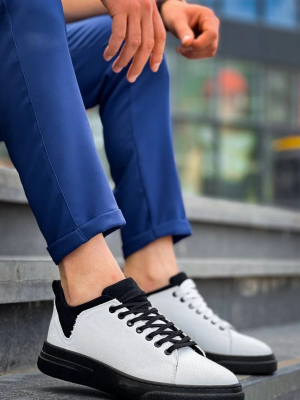 Kb-X204 Kuback Beyaz Siyah Keten Siyah Yüksek Taban Günlük Erkek Spor Ayakkabı (Numara: 44)