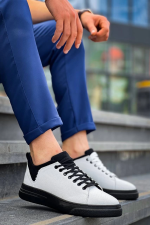 Kb-X204 Kuback Beyaz Siyah Keten Siyah Yüksek Taban Günlük Erkek Spor Ayakkabı (Numara: 42)