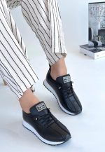 Fiert Siyah Cilt Bağcıklı Spor Ayakkabı (Numara: 37)