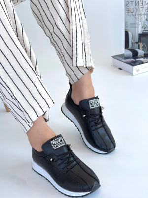 Fiert Siyah Cilt Bağcıklı Spor Ayakkabı (Numara: 37)