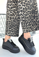 Leope Siyah Cilt Bağcıklı Spor Ayakkabı (Numara: 39) - Görsel 2