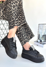 Leope Siyah Cilt Bağcıklı Spor Ayakkabı (Numara: 40)