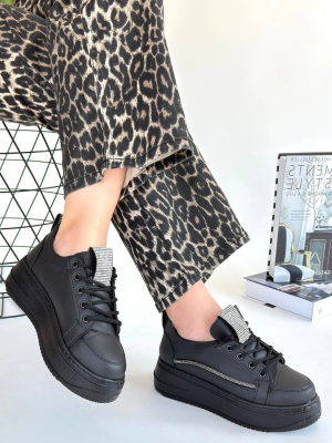 Leope Siyah Cilt Bağcıklı Spor Ayakkabı (Numara: 40)