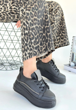 Leope Siyah Cilt Bağcıklı Spor Ayakkabı (Numara: 40) - Görsel 3