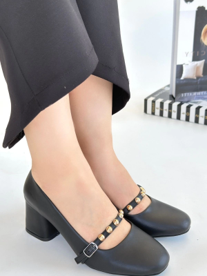 Tino Siyah Cilt Topuklu Ayakkabı (Numara: 37)