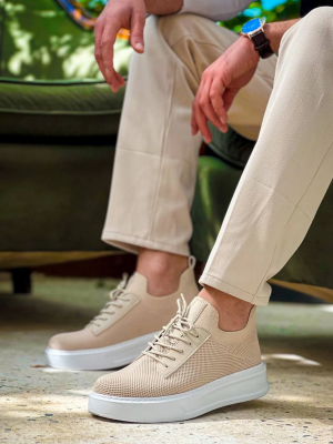 Kb-116 Kuback Bej Bağcıklı Triko Günlük Erkek Ayakkabı (Numara: 41)