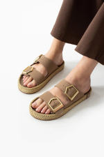 Loera Vizon Nubuk Çift Tokalı Terlik (Numara: 39)