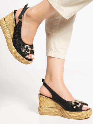 Caver Siyah Cilt Dolgu Topuk Sandalet (Numara: 39)