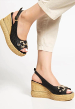 Caver Siyah Cilt Dolgu Topuk Sandalet (Numara: 40)