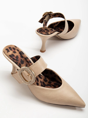 Yote Bej Cilt Topuklu Terlik (Numara: 38)