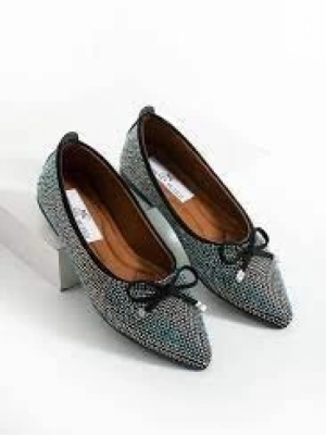 Sarra Siyah Saten İşlemeli Babet Ayakkabı (Numara: 37)