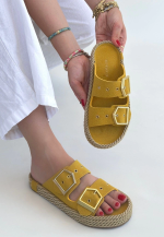 Loera Sarı Nubuk Çift Tokalı Terlik (Numara: 37) - Görsel 3