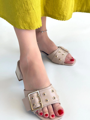 Ciey Bej Cilt Topuklu Terlik (Numara: 36)